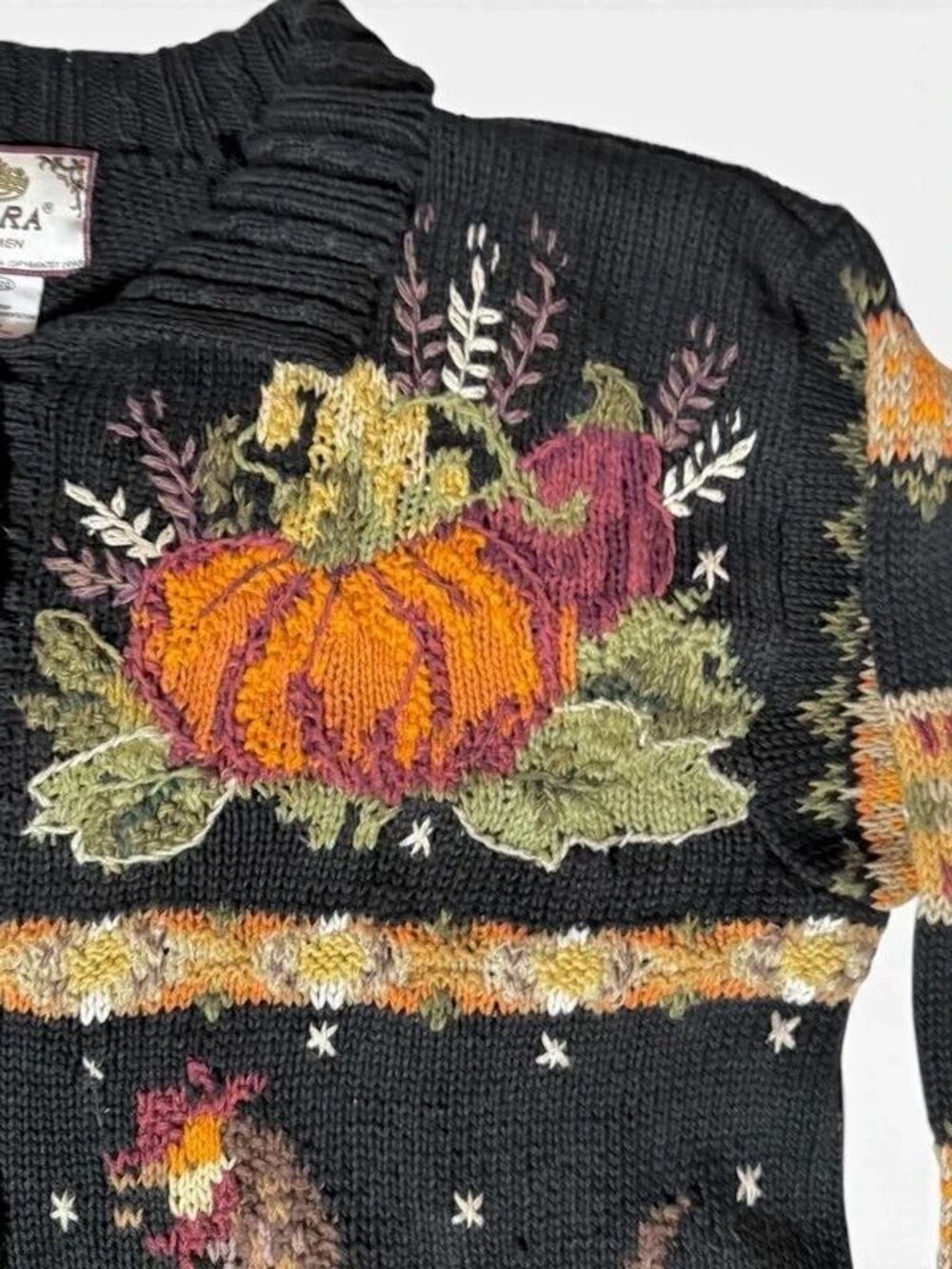 Halloween Kitschy Novelty Autumn Pumpkin Rooster Harvest Tiara Cardigan US 18/20 - Picture 3 of 11